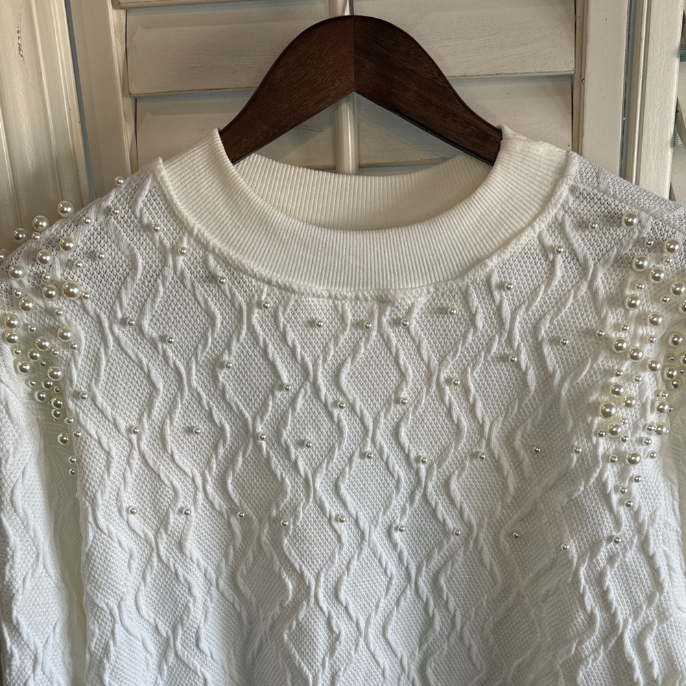 Elegant White Sweater with Pearl Detailing